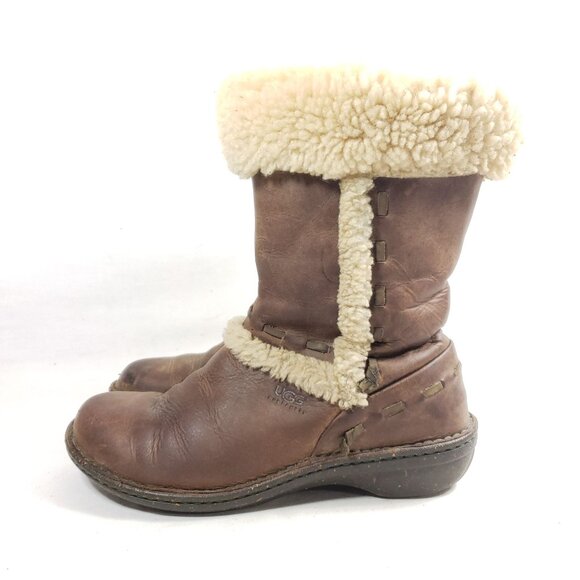 UGG Womens Shearling-Lined Leather Boots Size 9 Brown - Picture 3 of 9